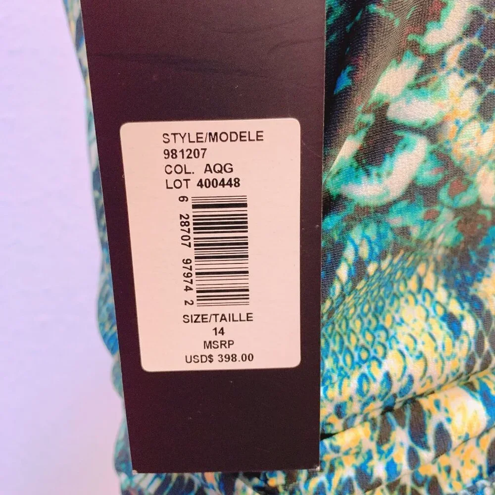 NWT David Meister Black, Turquoise, & Blue Snake Print Dress Size 14 - Picture 5 of 8